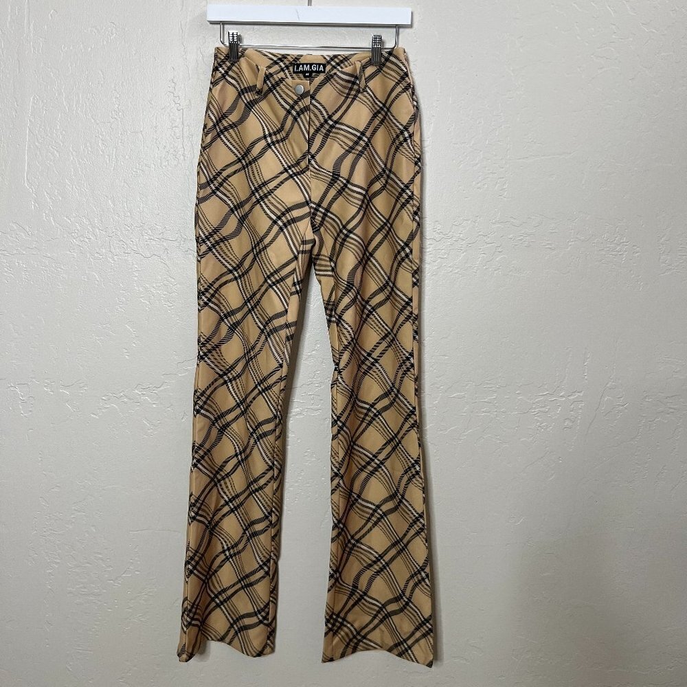 I AM GIA Carmel Tan Plaid Wide Leg Pants - Picture 5 of 7